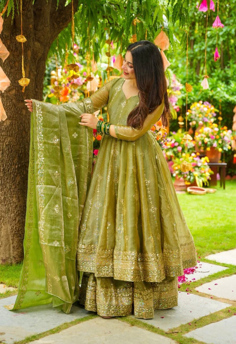 SSR 526 B Crunchy Silk Elegant Heavy Embroidery Sequence Work With Fully Flair Gown