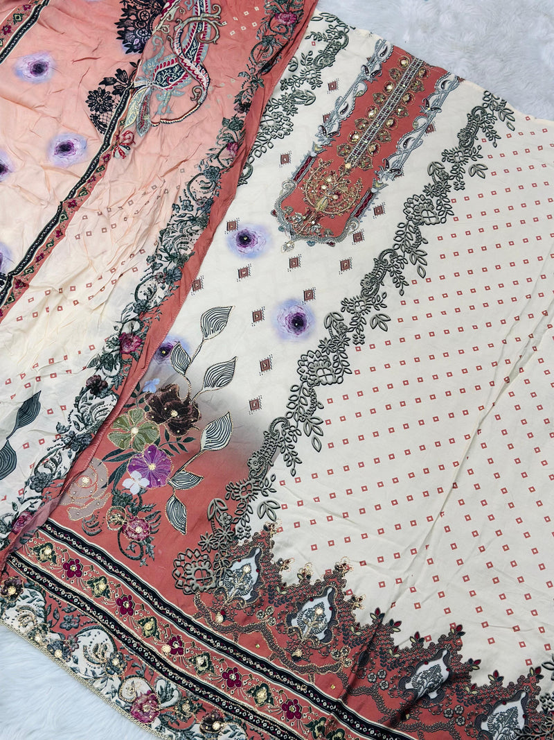 Jihan 3822 D Pure Viscous Muslin Digital Print With Exclusive Aari N Handwork Pakistani Suits