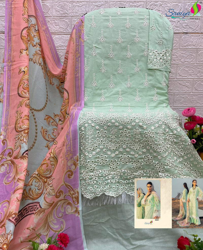 Saniya Trendz 30001 Chikankari Pure Cotton With Embroidered Work Pakistani Suits
