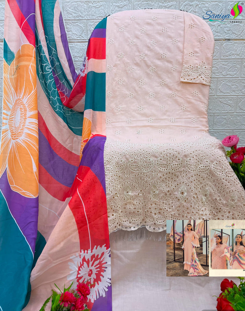 Saniya Trendz 30002 Chikankari Pure Cotton With Embroidered Work Pakistani Suits