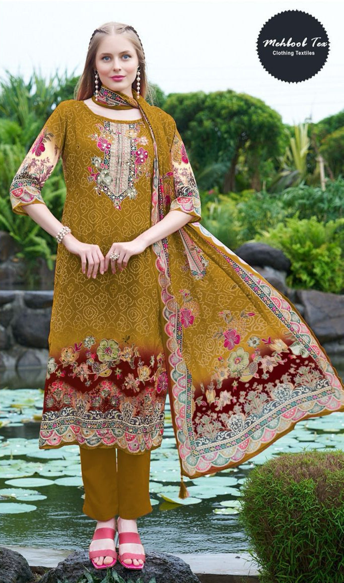 Mehboob Tex 1691 D Pure Viscose Maslin Digital Print With Aari Handwork Pakistani Suits