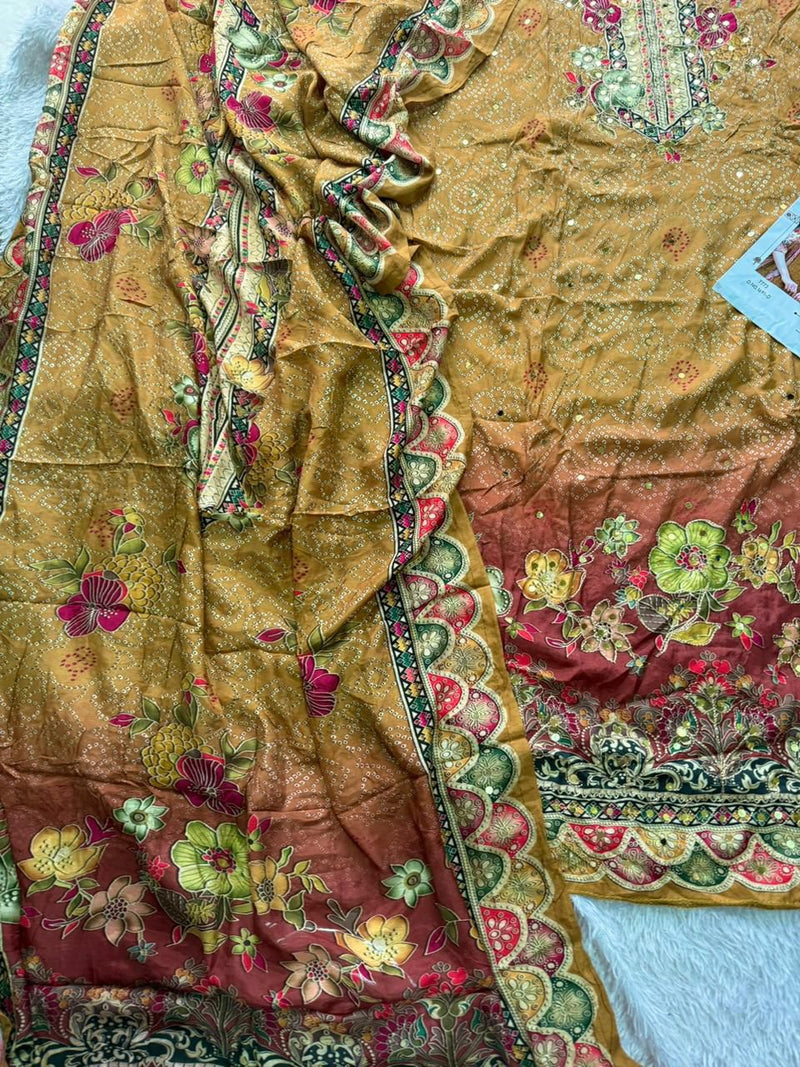 Mehboob Tex 1691 D Pure Viscose Maslin Digital Print With Aari Handwork Pakistani Suits