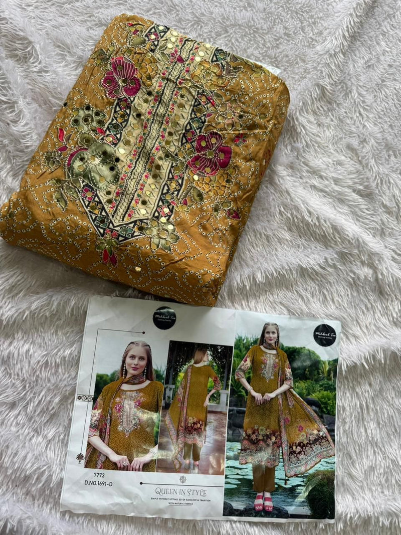 Mehboob Tex 1691 D Pure Viscose Maslin Digital Print With Aari Handwork Pakistani Suits
