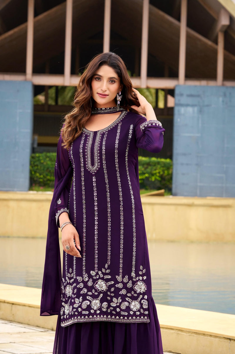 LM 04 Georgette Sequence Embroidery N Beads Work Sharara