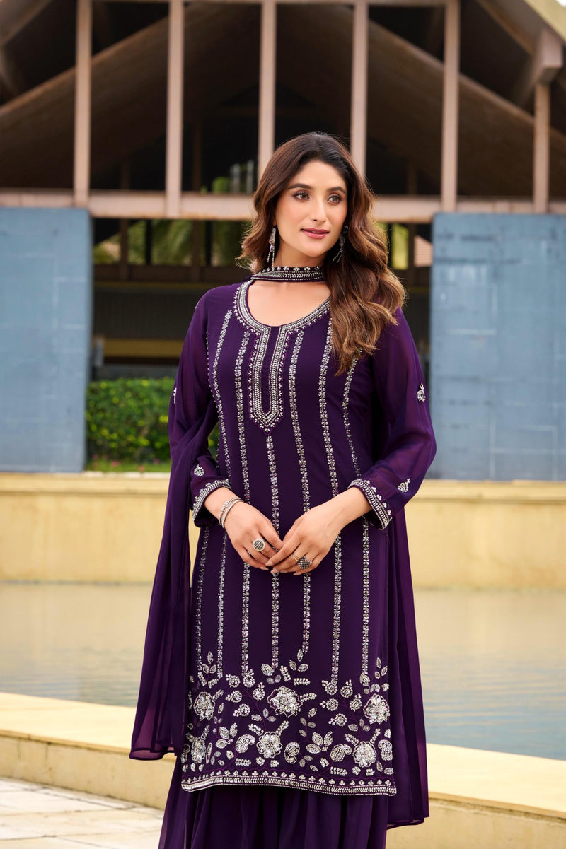LM 04 Georgette Sequence Embroidery N Beads Work Sharara