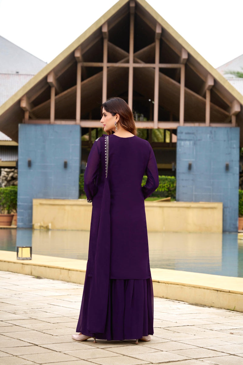 LM 04 Georgette Sequence Embroidery N Beads Work Sharara