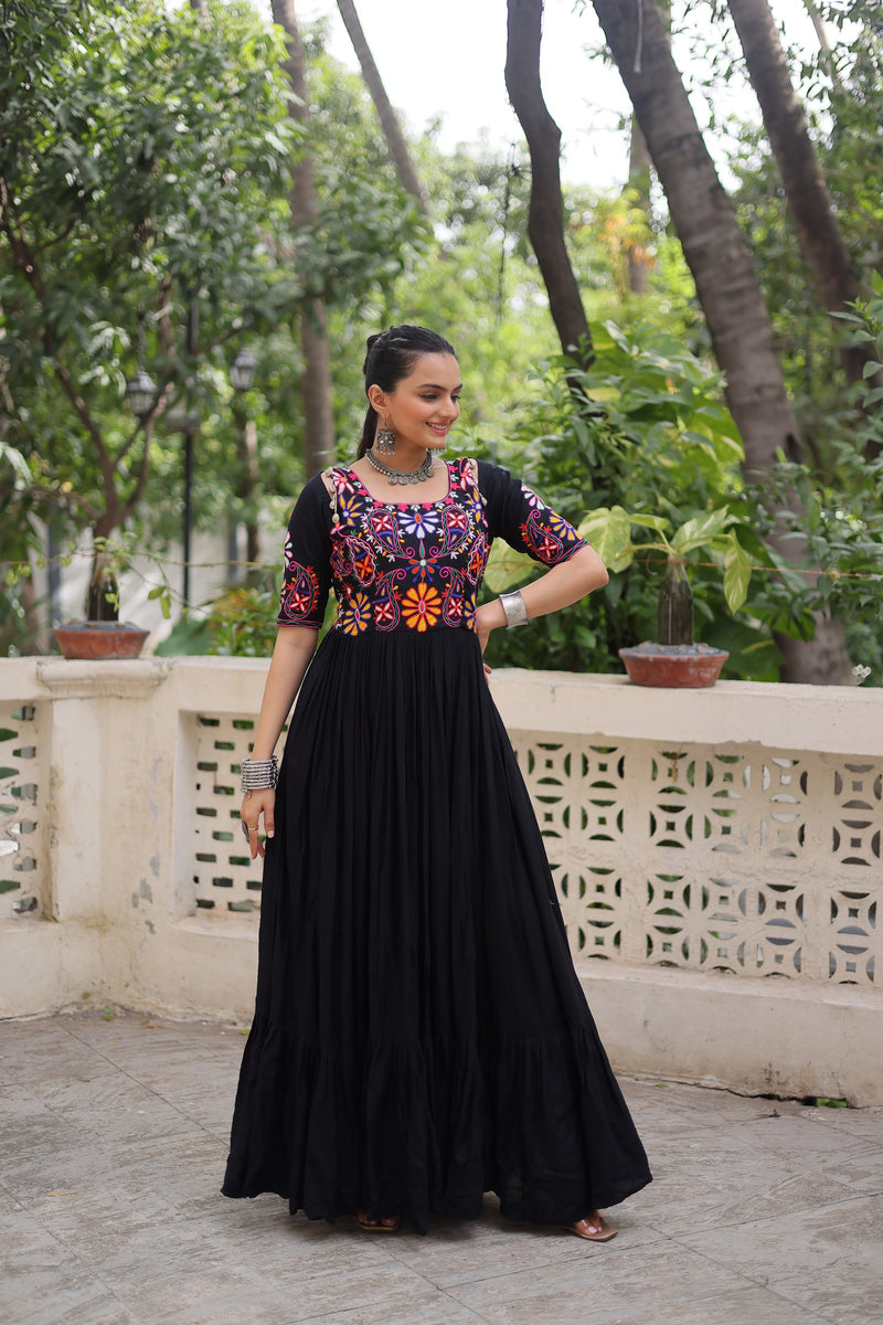 LW 9274 Reyon Fabric With Kutchi Gamthi Embroidered Thread Work Navratri Gown