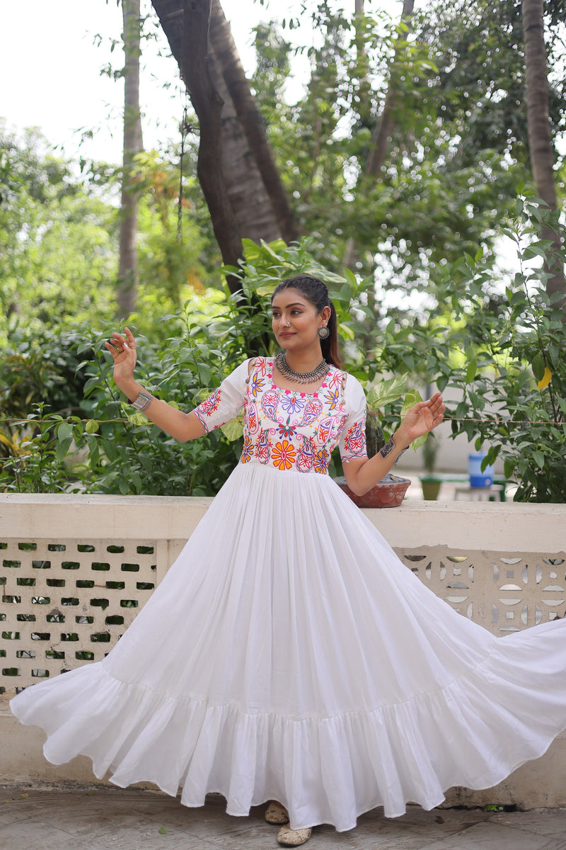 LW 9274 B Reyon Fabric With Kutchi Gamthi Embroidered Thread Work Navratri Gown