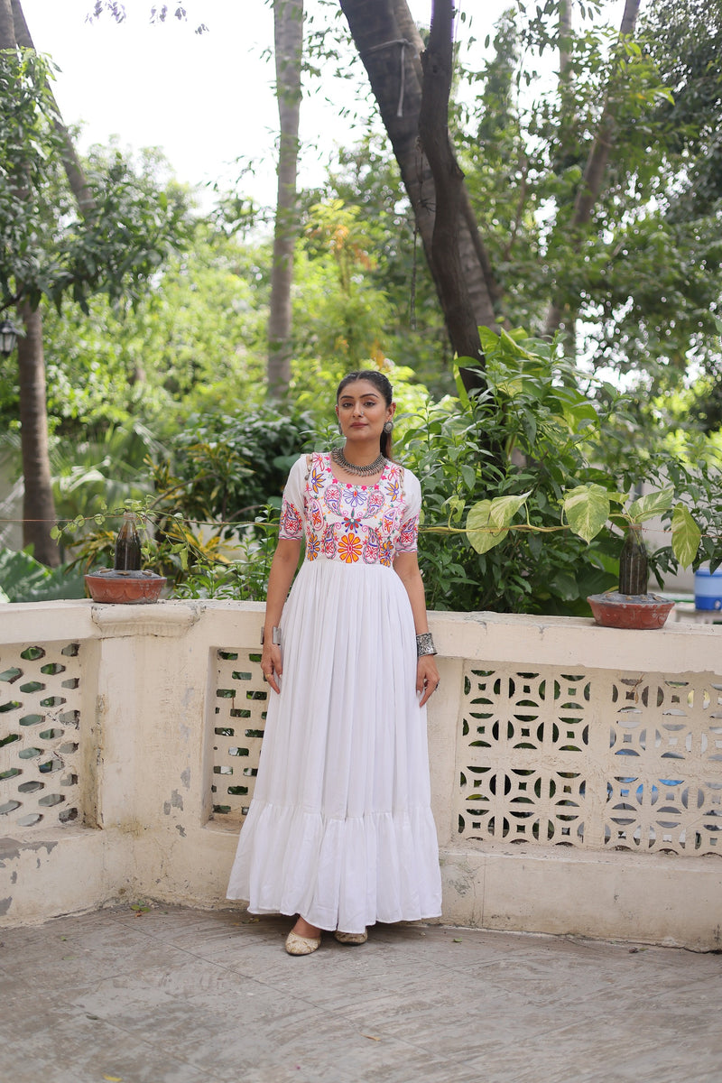 LW 9274 B Reyon Fabric With Kutchi Gamthi Embroidered Thread Work Navratri Gown