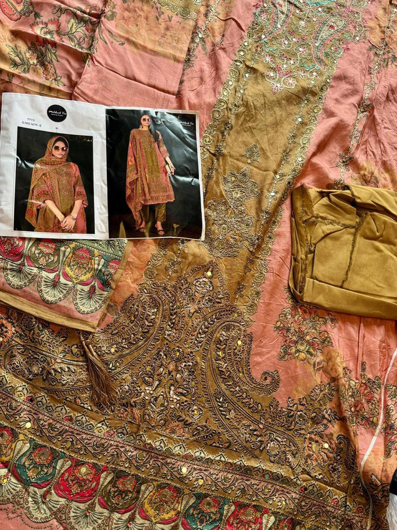 Mehboob Tex 1679 E Pure Viscose Maslin Digital Print With Aari Handwork Pakistani Suits