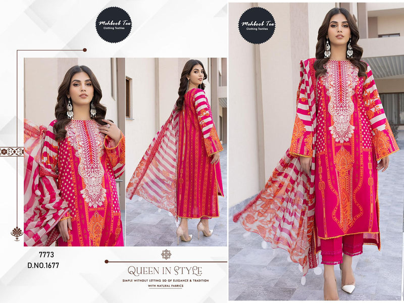 Mehboob Tex 1677 Pure Cotton Print With Self Embroidery Work Pakistani Suits