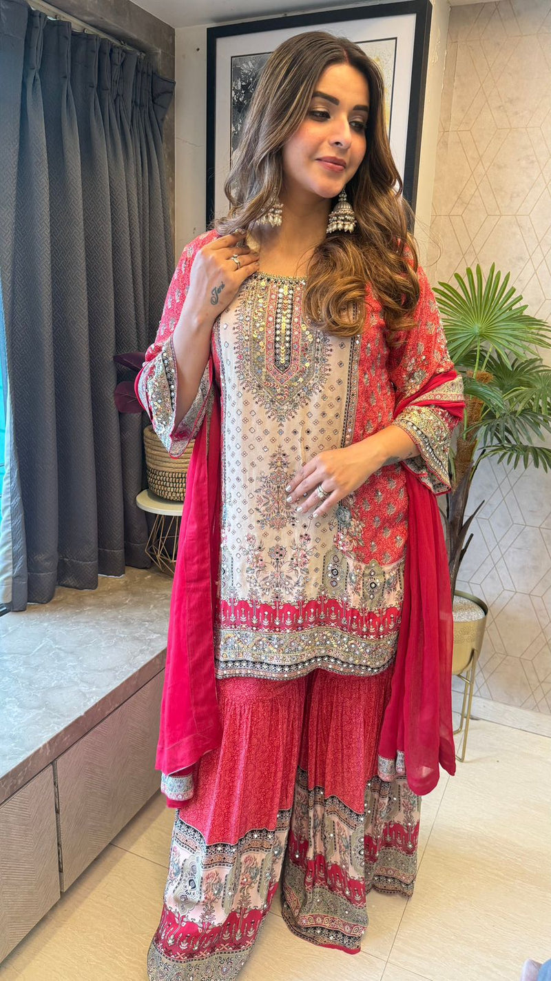 BE 387 Designer Wear Exclusive Real Mirror Work Sarara Suit
