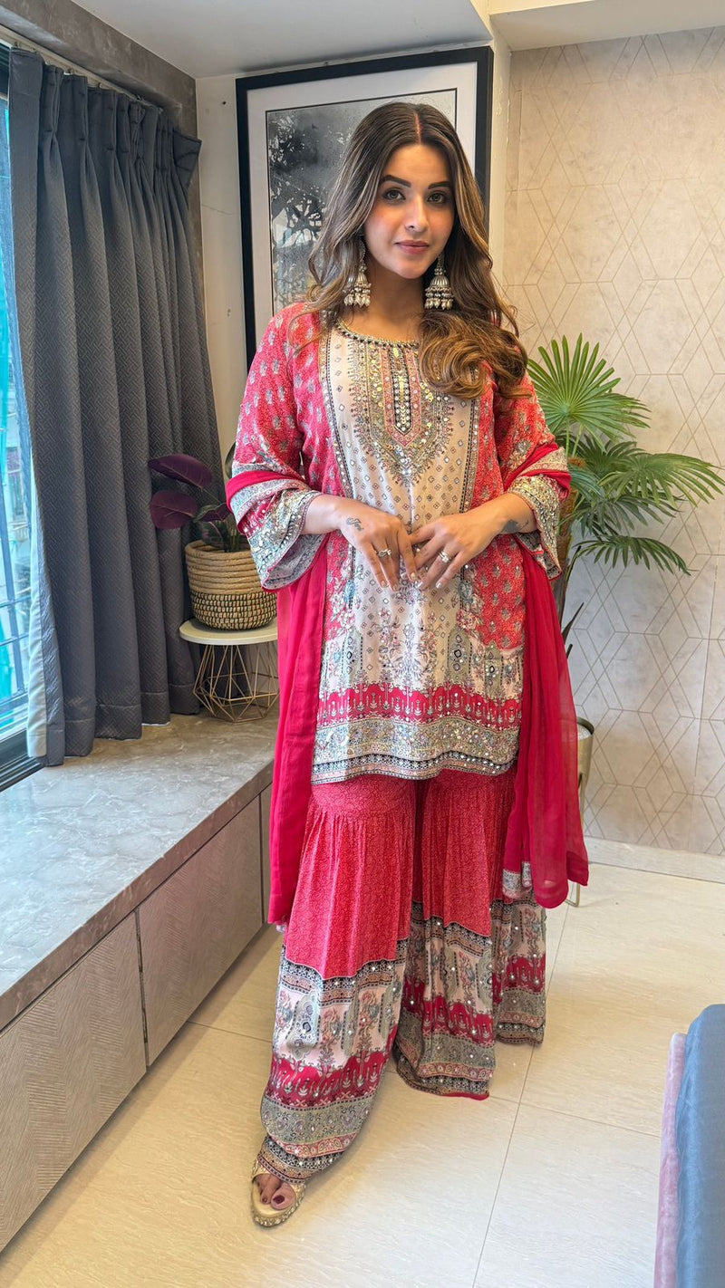 BE 387 Designer Wear Exclusive Real Mirror Work Sarara Suit