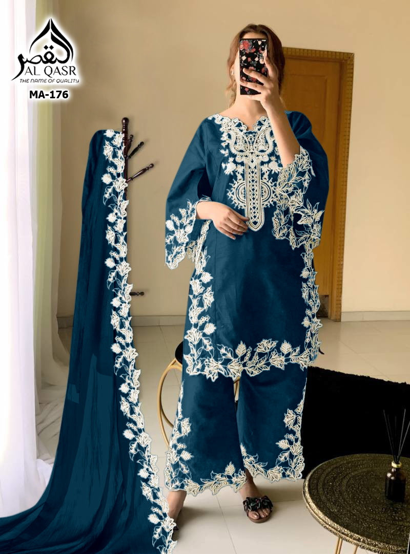 Al Qasr MA 176 Fox Georgette Embroidery Cut Work N Full Hand Khatliwork Pakistani Suits