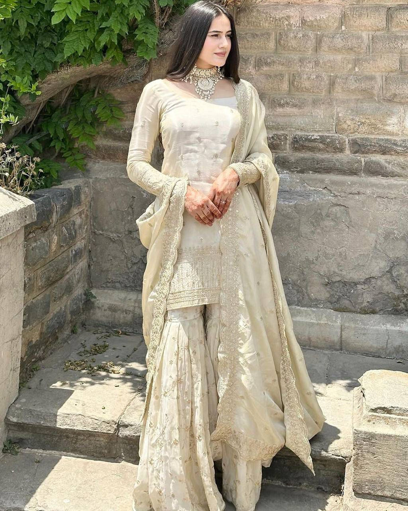 Srk 5172 Pure Chinon Silk With Heavy Embroidery Sequence Work Traditional Suits