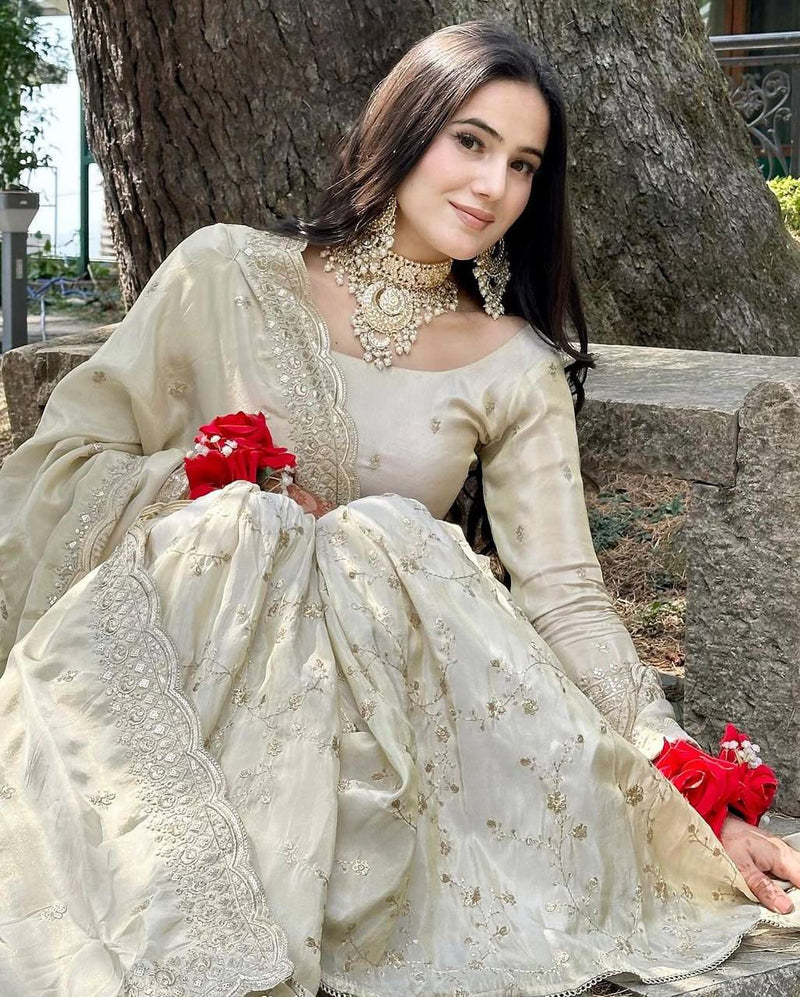 Srk 5172 Pure Chinon Silk With Heavy Embroidery Sequence Work Traditional Suits