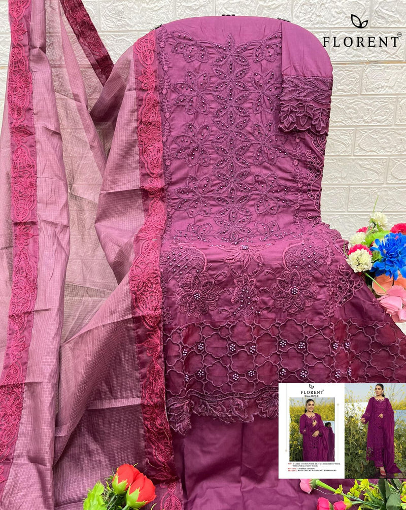 Florent 1029 B Cambric Cotton With Heavy Embroidery Work Pakistani Suits