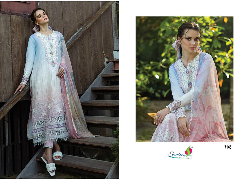 Saniya Trendz 7143 Cotton With Chikankari Embroidered Worked Pakistani Suits