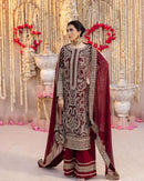 SRK 5297 B Maroon Chain Stitch Embroidery Sequence Work Designer Party Wear Look Suits