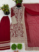 SRK 5297 B Maroon Chain Stitch Embroidery Sequence Work Designer Party Wear Look Suits