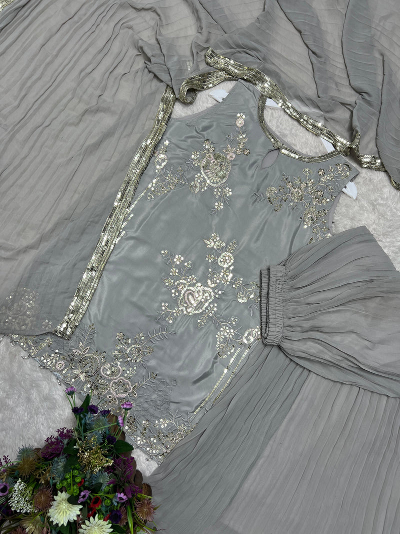 HK 1724 Designer Pure Natural Crepe Silk Embroidery Worked Traditional Suits