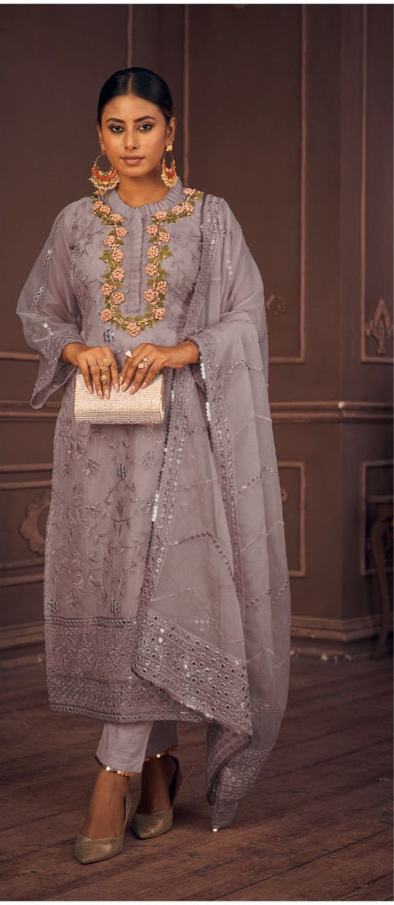 Fepic Rosemeen C 1274 D Organza Embroidered With Khatli Neck Work Suits