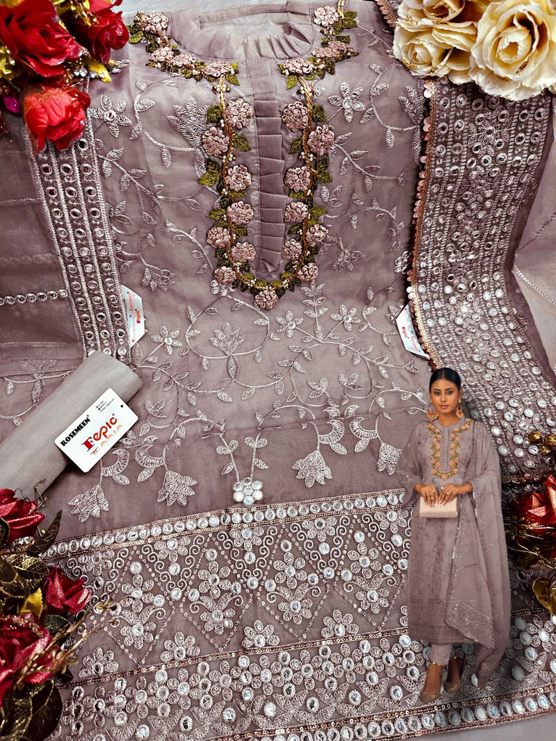 Fepic Rosemeen C 1274 D Organza Embroidered With Khatli Neck Work Suits