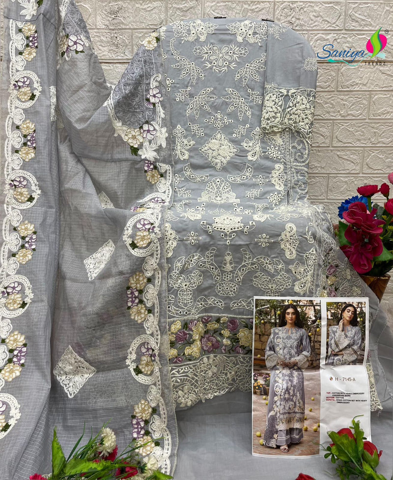 Saniya Trendz 7145 A Cotton With Chikankari Embroidered Worked Pakistani Suits