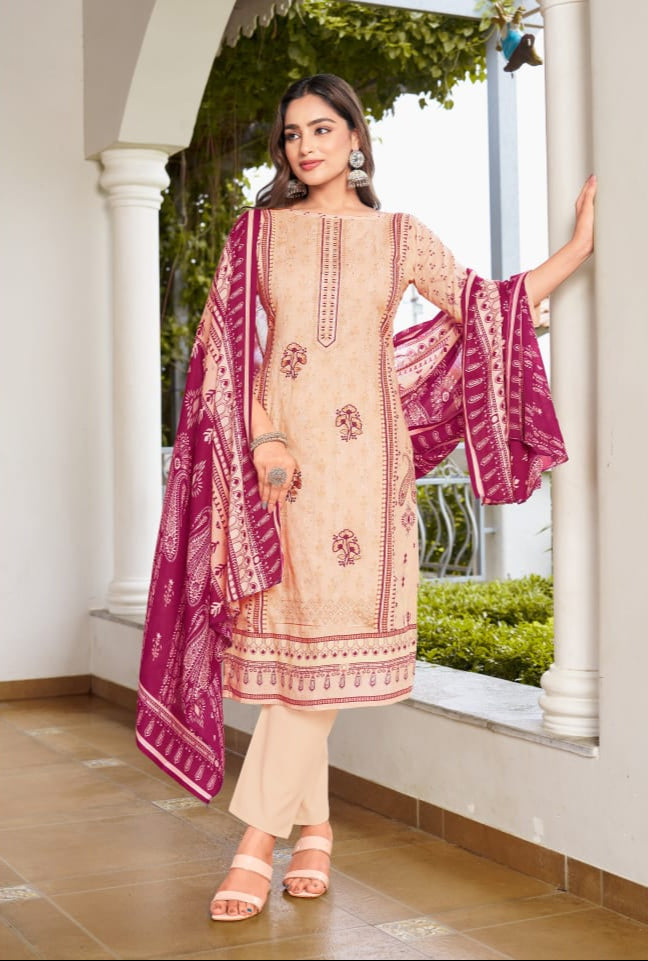 Al Zohaib Az 1318 A Pure Cotton Print With Heavy Self Work Pakistani Suits