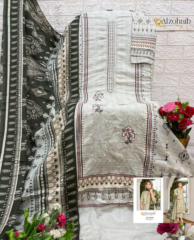 Al Zohaib Az 1318 B Pure Cotton Print With Heavy Self Work Pakistani Suits