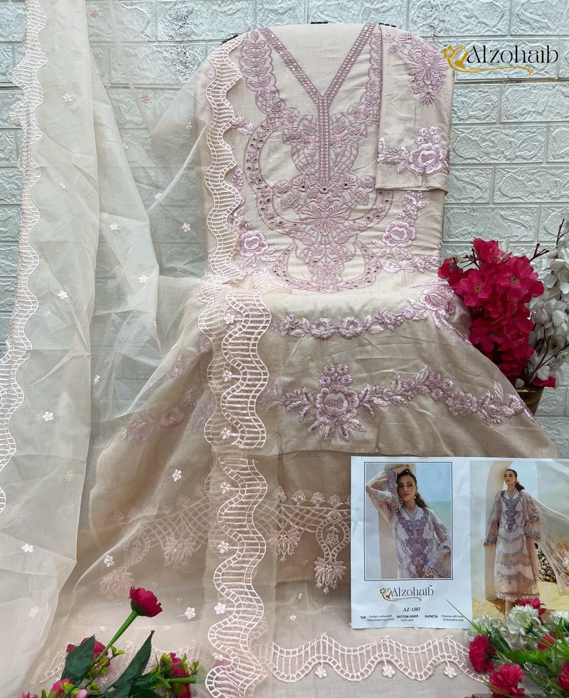 Al Zohaib Az 1307 Aarzoo Pure Cotton With Emboridery Work Pakistani Suits