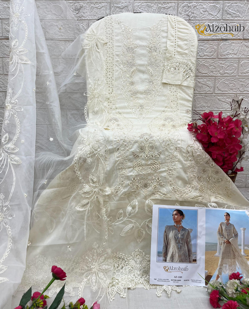Al Zohaib Az 1309 Aarzoo Pure Cotton With Emboridery Work Pakistani Suits