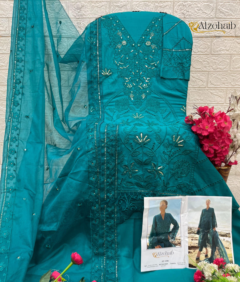 Al Zohaib Az 1306 Aarzoo Pure Cotton With Emboridery Work Pakistani Suits