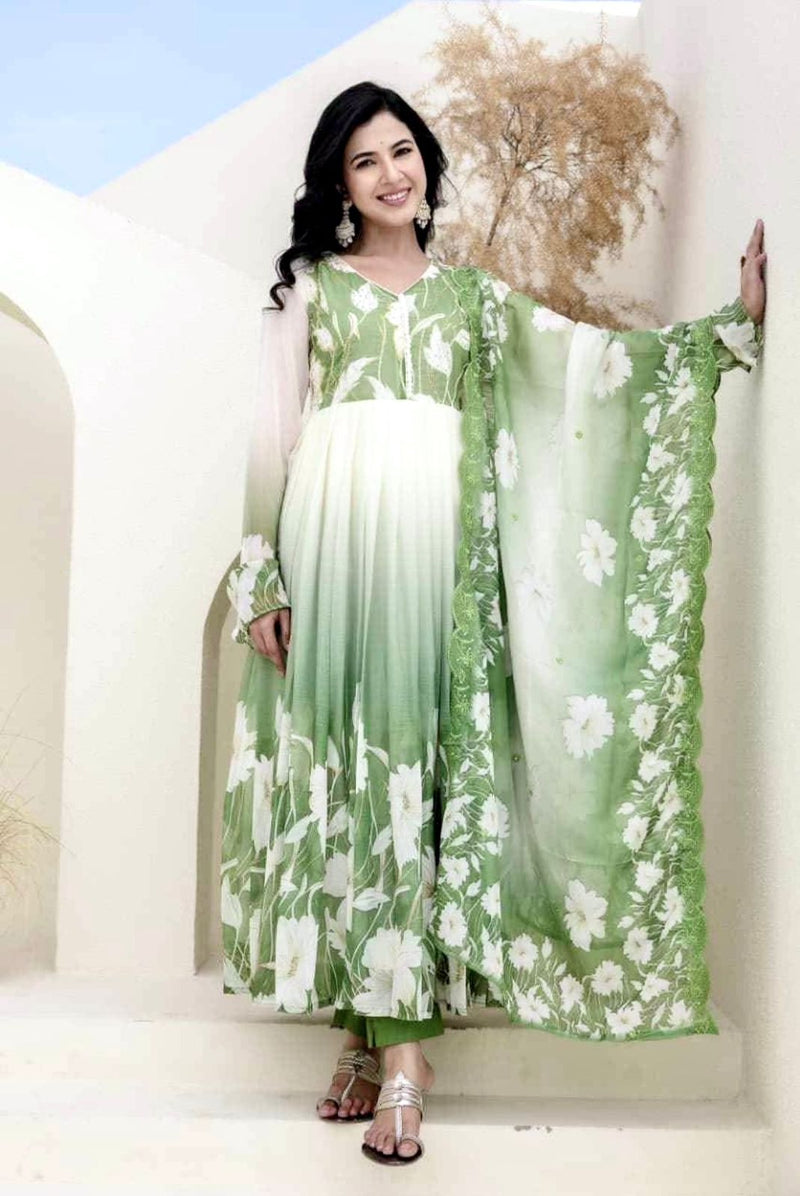 ZF 431 Elegant Digital Print Work Designer Anarkali Three Piece Set