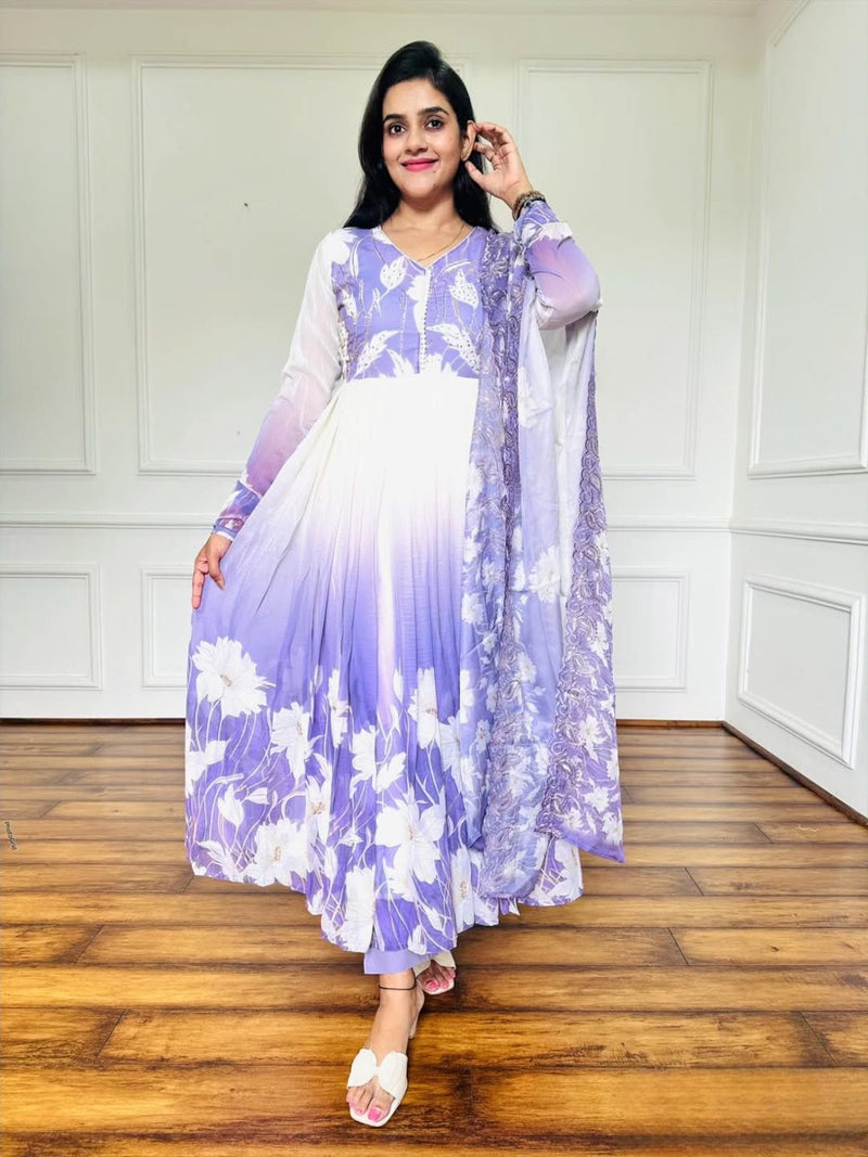 ZF 431 B Elegant Digital Print Work Designer Anarkali Three Piece Set