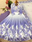 ZF 431 B Elegant Digital Print Work Designer Anarkali Three Piece Set