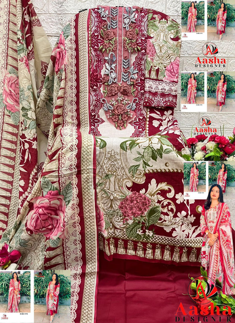 Aasha Designer 1173 Pure Cotton Print With Heavy Embroidery With Patches Work Pakistani Suits