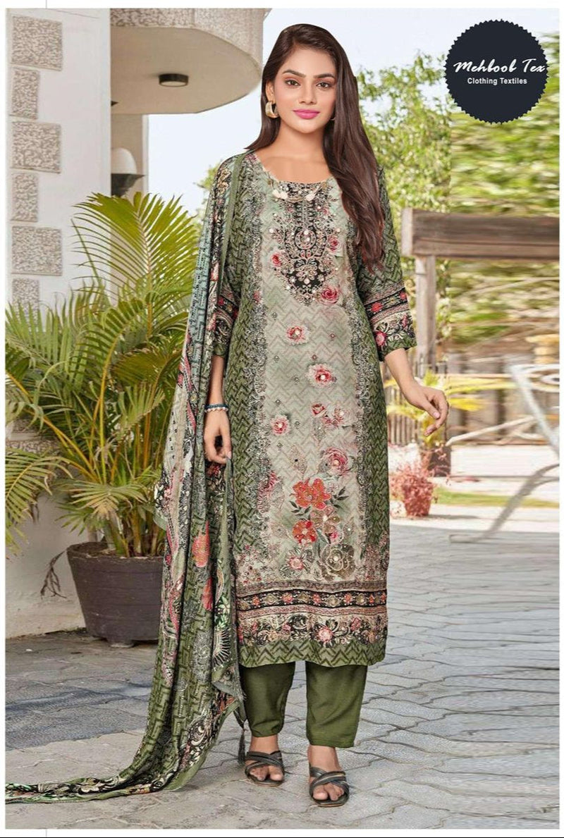Mehboob Tex 1713 C Pure Viscose Maslin Digital Print With Aari Handwork Pakistani Suits
