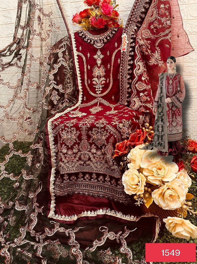 Fepic Rosemeen C 1549 Organza Embroidered Worked Suits
