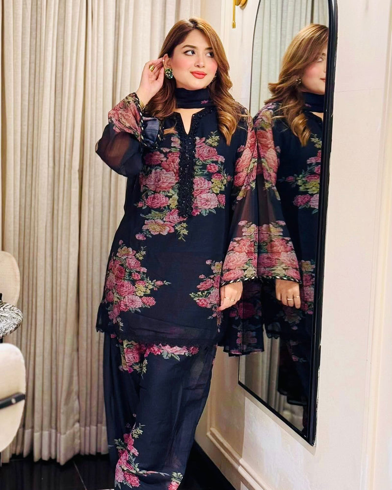 JF 008 Pure Faux Georgette With Digital Print Cord Set