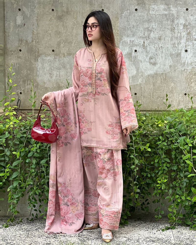 JF 008 B Pure Faux Georgette With Digital Print Cord Set