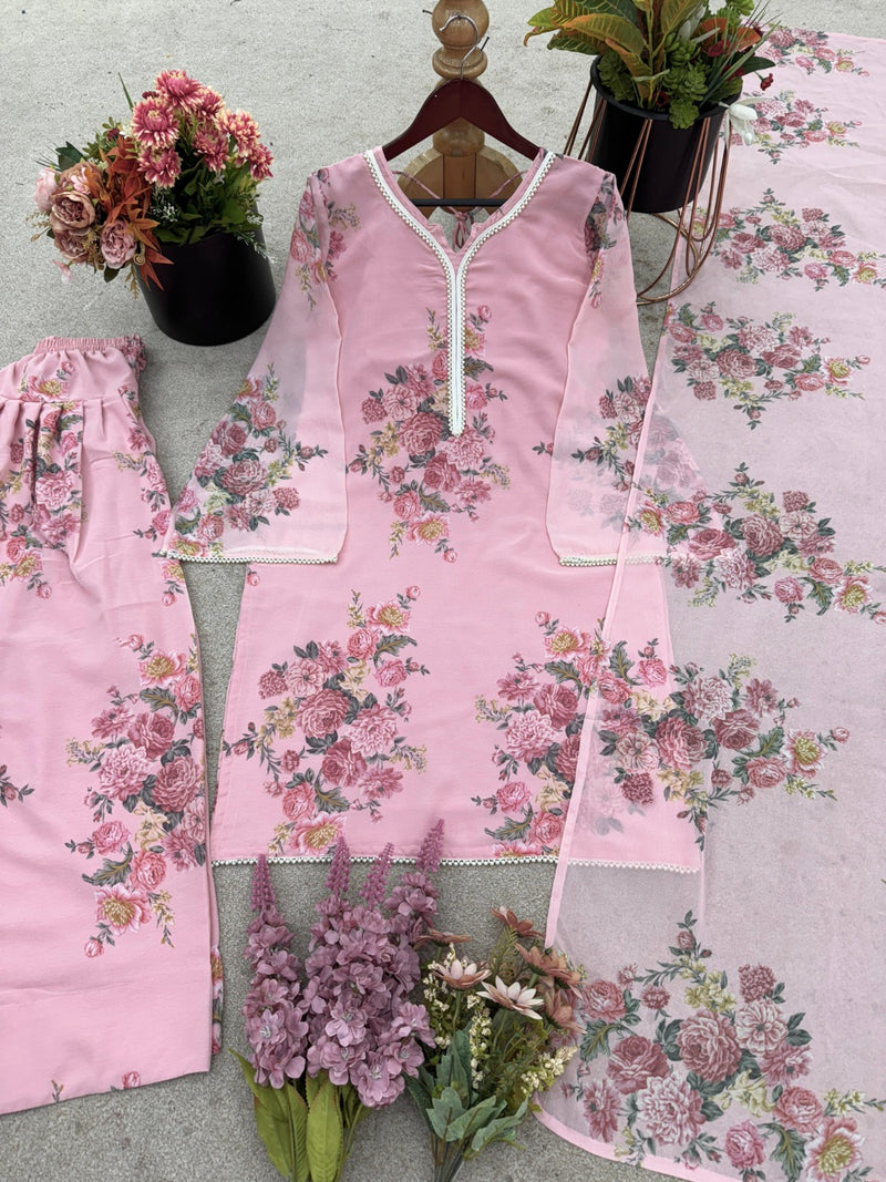 JF 008 B Pure Faux Georgette With Digital Print Cord Set