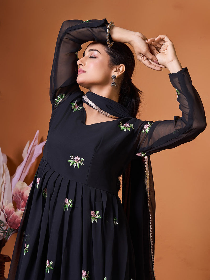 FD 002 Embroidered Georgette Stitched Anarkali Gown