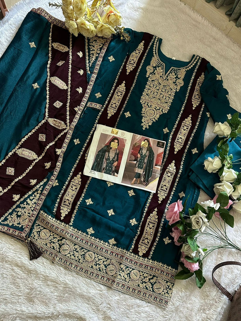 Ziaaz Designs Code 415 Chinon Embroidered Very Beautiful Mustard Yellow Color Suits