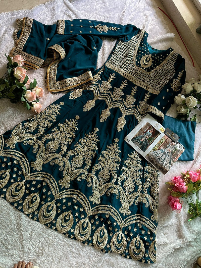 Ziaaz Designs 424 Georgette Very Heavy Embroidered Beautiful Peacock Shaded Suits