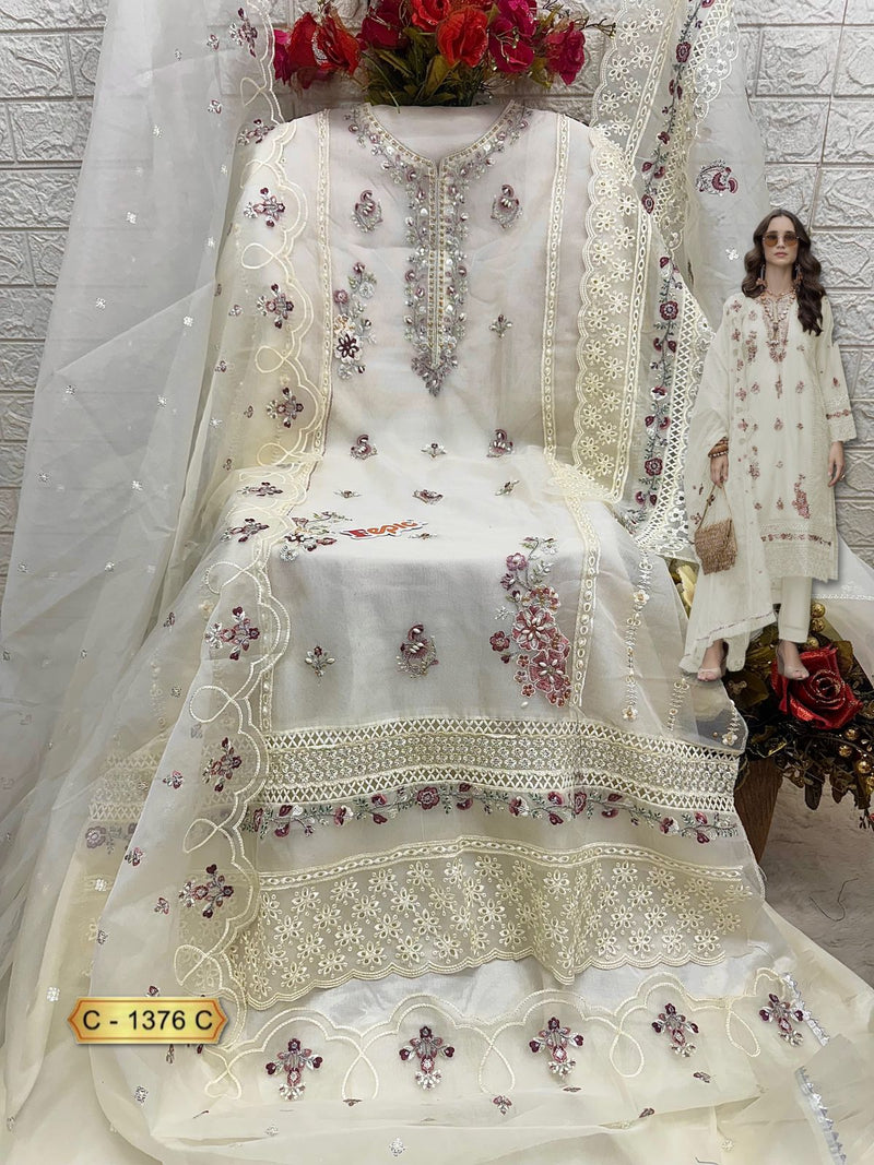 Fepic Rosemeen C 1376 C Organza Embroidered Worked Suits