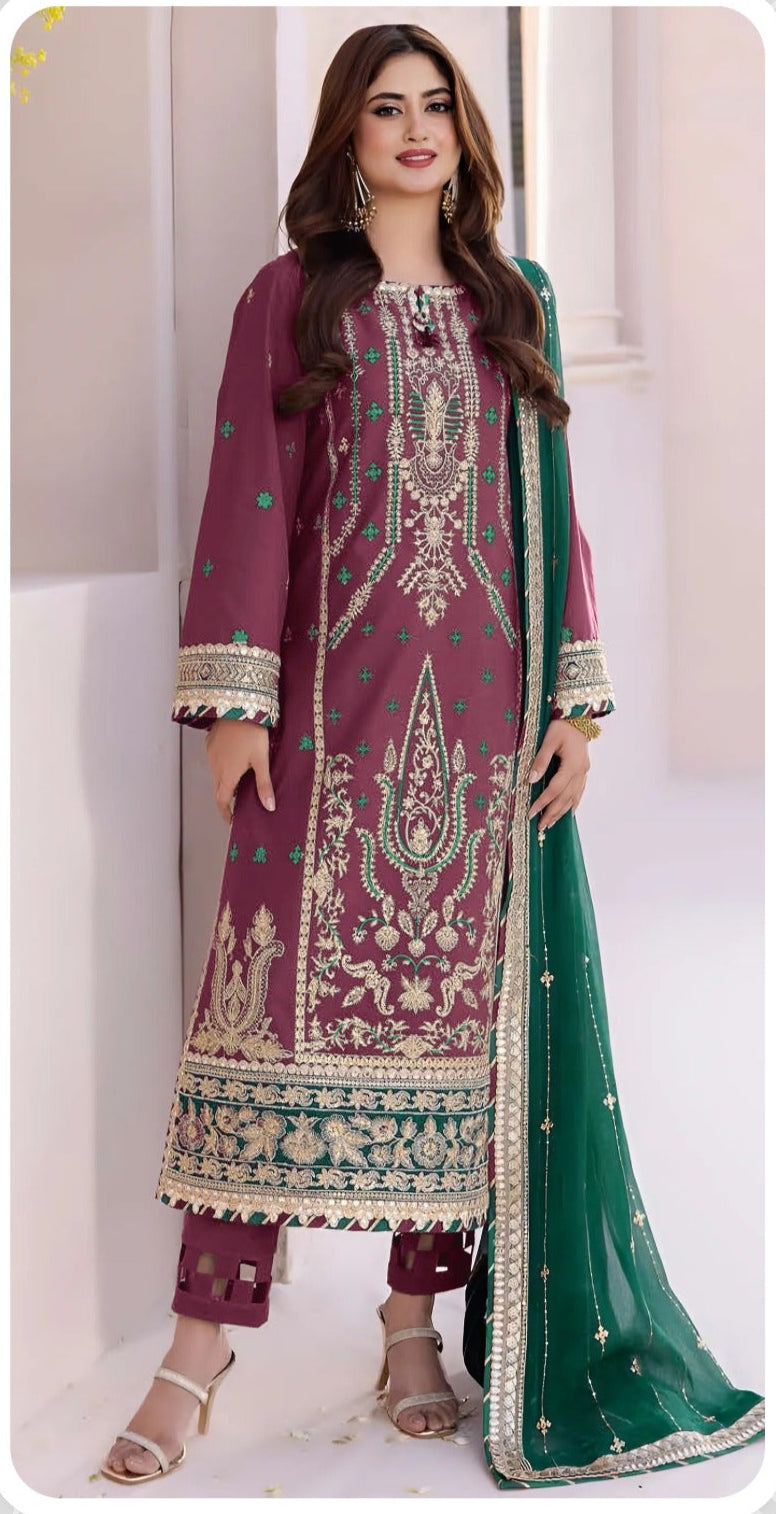 HYA 1037 C Georgette Fabric With Full Zarkhan Work Suits