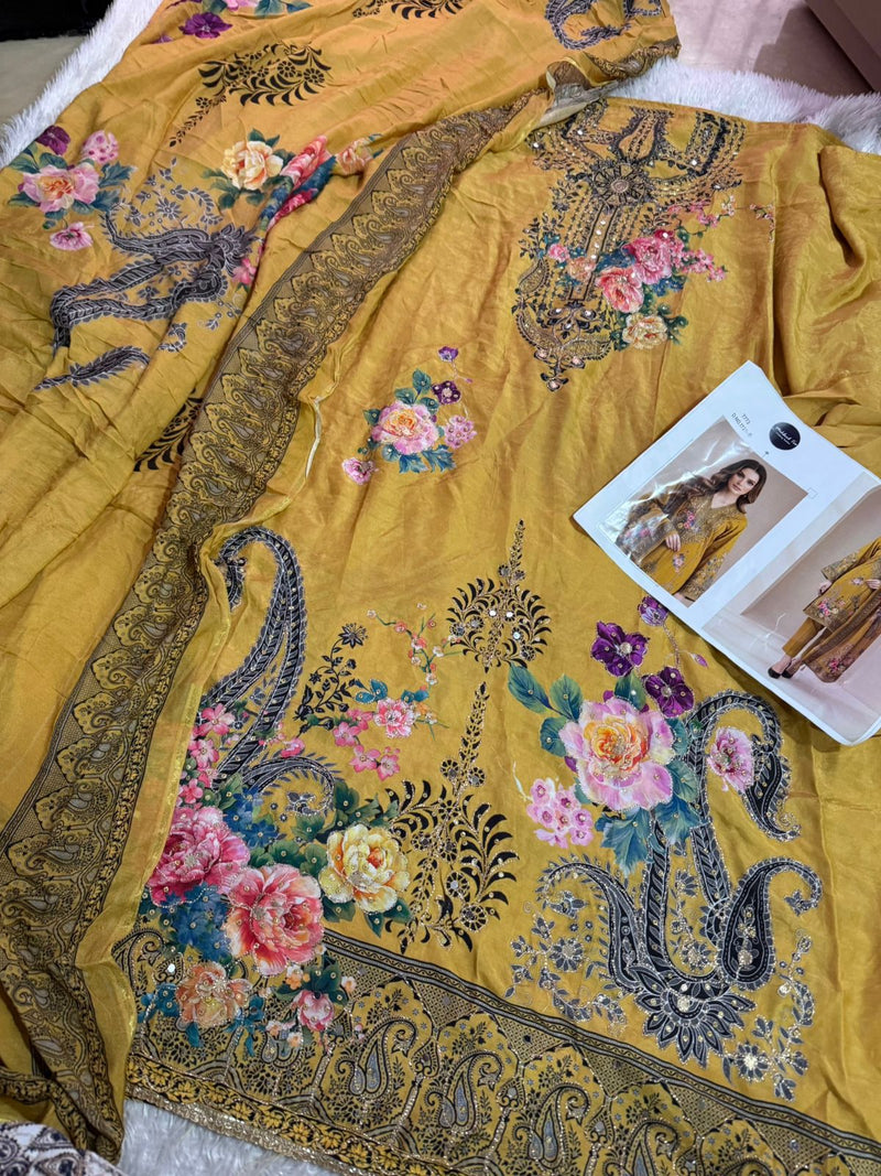 Mehboob Tex 1723 B Pure Viscose Maslin Digital Print With Aari Handwork Pakistani Suits