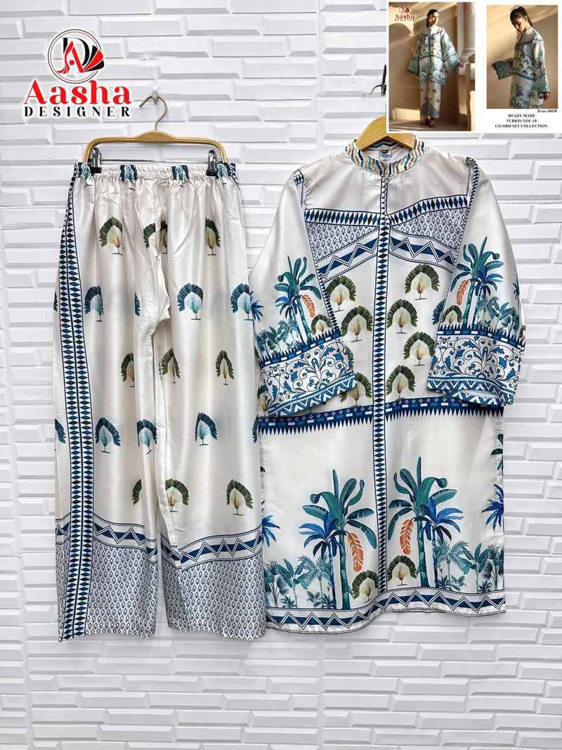 Aasha Designer 10038 Modal Satin Print Cord Set