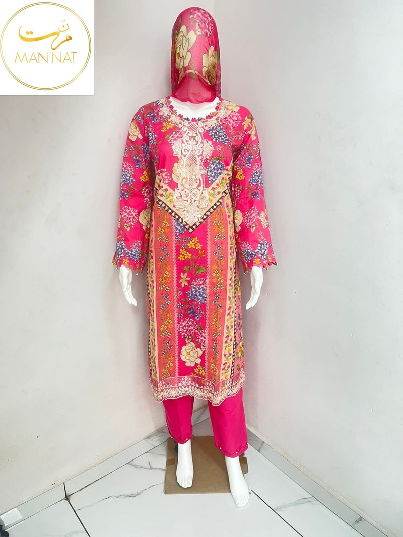 Mannat D 522 Lawn Cotton With Embroidery Patch Work Readymade Suits